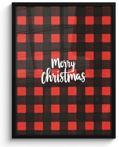 Poster in lijst - Fotolijst 60x80 cm - Posters - Geruit - Rood - Tekst - Christmas - Posterlijst zwart - Decoratie - Wanddecoratie woonkamer - Muurdecoratie slaapkamer