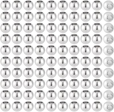 PandaHall 100 stuks 304 roestvrijstalen afstandskralen, ronde metalen losse kralen, 10 mm, groot gat, Europese kraal voor armbanden, kettingen, sieraden, oorbellen, doe-het-zelf projecten