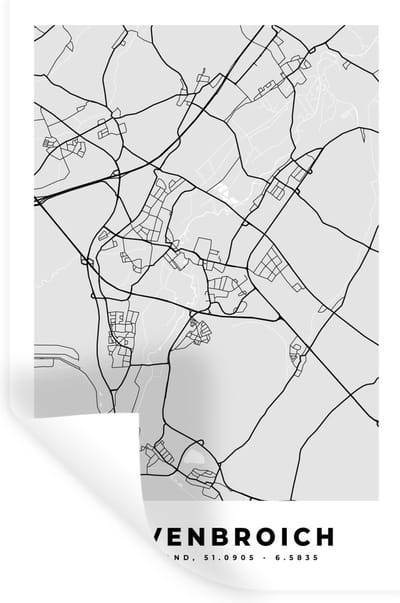 Muurstickers - Sticker Folie - Plattegrond - Kaart - Grevenbroich- Duitsland - Stadskaart - 20x30 cm - Plakfolie - Muurstickers Kinderkamer - Zelfklevend Behang - Zelfklevend behangpapier - Stickerfolie