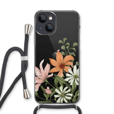 Case Company® - Hoesje met koord geschikt voor iPhone 13 hoesje met Koord - Floral bouquet - Telefoonhoesje met Zwart Koord - Bescherming aan alle Kanten en Over de Schermrand