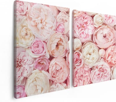 Artaza Canvas Schilderij Tweeluik Witte Roze Rozen Boeket - Bloemen - 120x80 - Foto Op Canvas - Canvas Print