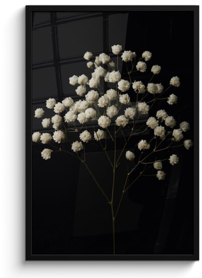 Poster in lijst - Fotolijst 60x90 cm - Posters - Gipskruid - Bloemetjes - Wit - Minimalistisch - Posterlijst zwart - Decoratie - Wanddecoratie woonkamer - Muurdecoratie slaapkamer