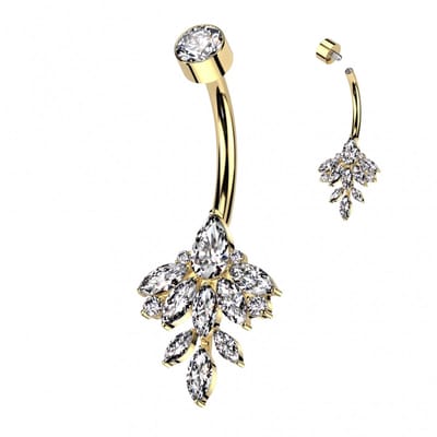Navelpiercing leaf vine marquise goud - LMPiercings
