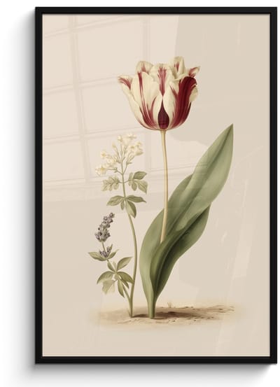 Poster in lijst - Fotolijst 80x120 cm - Posters - Tulp - Minimalistisch - Beige - Posterlijst zwart - Decoratie - Wanddecoratie woonkamer - Muurdecoratie slaapkamer