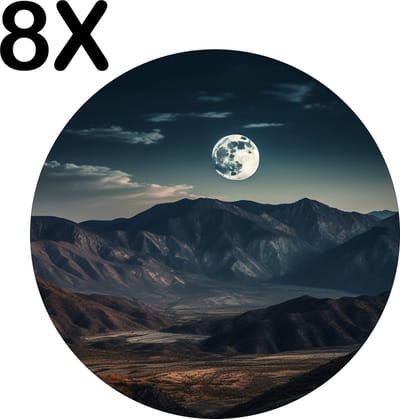 Luxe Ronde Placemat - Bergen Onder het Maanlicht - Set van 8 Placemats - 50x50 cm - 2 mm dik Vinyl - Anti Slip - Afneembaar