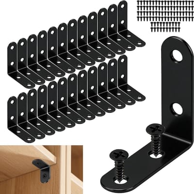 24x Zwarte Hoekverbinders 50x50mm Roestvrij Staal 90 Graden Meubel Montagebeugels