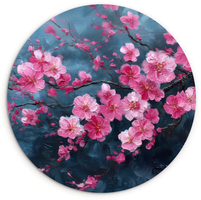 WallCircle® Wandcirkel 120x120 cm - Muurcirkel Bloem - Bloesems - Roze - Abstract - Muurdecoratie woonkamer - Wanddecoratie slaapkamer - Kamer decoratie accessoires - Ronde schilderijen XXL