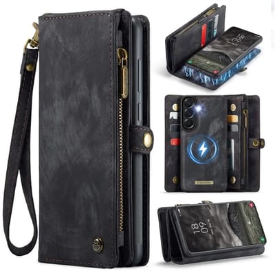 CaseMe 008 Geschikt voor Samsung Galaxy A57 - 2-in-1 Book Case en Back Cover - Magnetisch Uitneembaar - Portemonnee Hoesje - Zwart