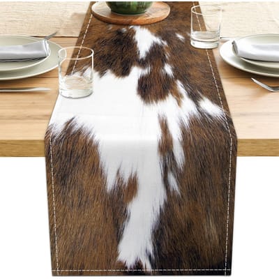Westerse Koeienprint Linnen Tafel Runner Feestdecoratie Herbruikbare Boerderij Keuken Eettafel Runner Bruiloft Decoraties 150x33cm black