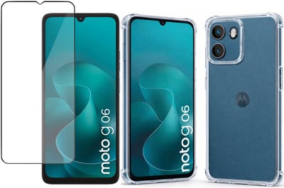 TechNow Hoesje + Screenprotector geschikt voor Motorola Moto G06 Hoesje Screenprotector - Tempered Glass - Extreme Shock Case Transparant