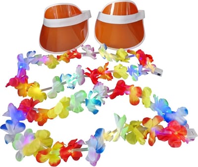 Toppers 2026 - Tropicana - Festival - 2x led Hawaii slinger krans - 2x - zonneklep - oranje