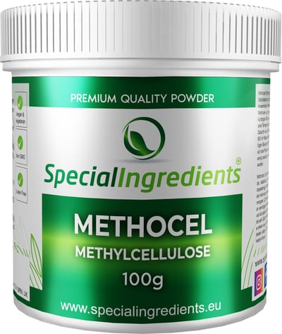 Methocel - 100 g - Methylcellulose - Methyl Cellulose - Hydrocolloïd - Warmtegevoelig Gelvorming - Vegan Bindmiddel - Innovatieve Textuur - Moderne Gastronomie - Moleculair Koken - Hersluitbare Pot - Recycled Plastic
