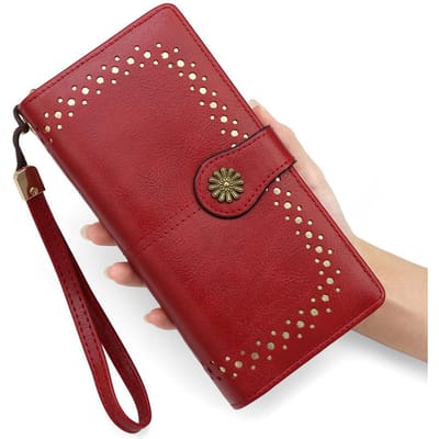 Damesportemonnee Clutch Leer Vrouwen Lange Portemonnee Vrouwen Rits Portemonnee Riem Geldtas wijnrode kleur