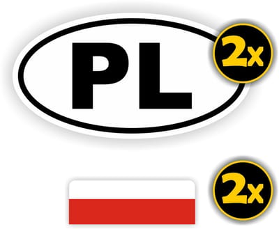 Jerma - PL - Polen - Vlag - Auto -Sticker - 2x ovaal 13x7 cm - 2st 7x2.5 cm - Vinyl - Zelfklevend