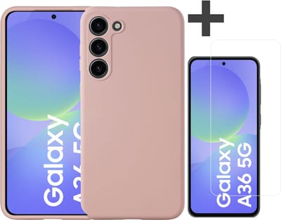 Hoesje geschikt voor Samsung Galaxy A36 hoesje zacht siliconen met gehard glas Screenprotector- Arara backcover - Licht Roze