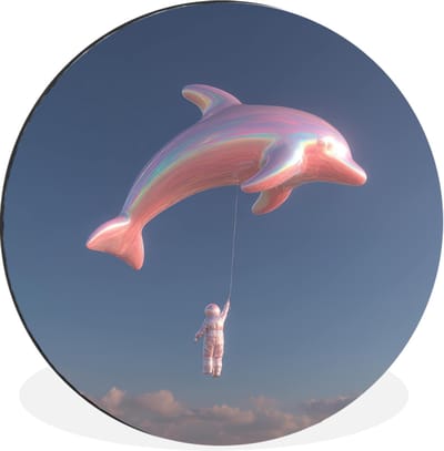 WallCircle - Wandcirkel - Muurcirkel - Dolfijn - Roze - Astronaut - Aluminium - Dibond - 30x30 cm - Binnen en Buiten