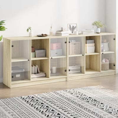 vidaXL - Boekenkast - met - deuren - 204x37x75 - cm - hout - sonoma - eikenkleurig