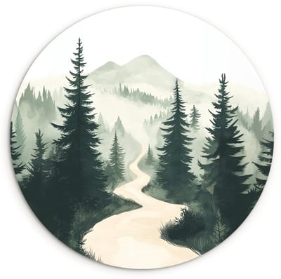 WallCircle® Wandcirkel 120x120 cm - Muurcirkel Pad - Bomen - Bos - Illustratie - Muurdecoratie woonkamer - Wanddecoratie slaapkamer - Kamer decoratie accessoires - Ronde schilderijen XXL
