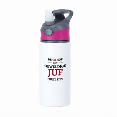Hacebo® - Geweldige juf eruit ziet waterfles met rietje roze - Juf - beste juf - school - verjaardagscadeau - afscheidscadeau - kado - water fles - 650ML