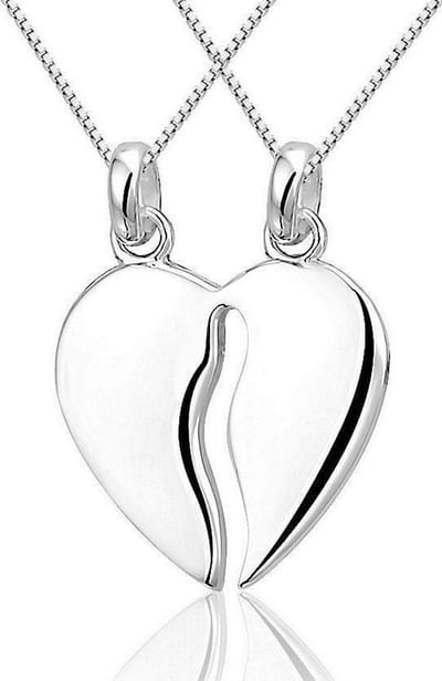 Montebello Ketting Breekhartje - 925 Zilver Gerhod. - Hart - 18x25mm - 2 Kettingen - 45cm