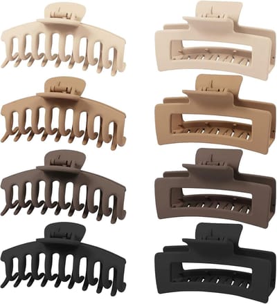Famanu - Grote klauwclips voor dik haar, 11 cm, cadeau voor vrouwen, polycarbonaat, matte klemmen, antislip, 8 stuks (neutraal)