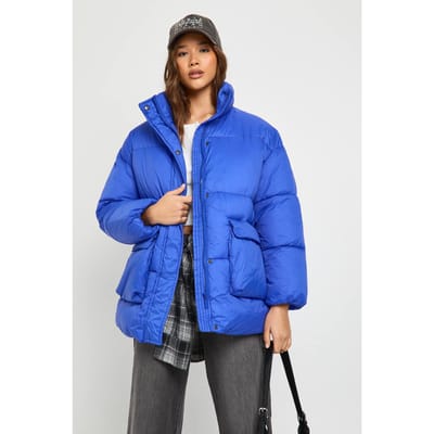 boohoo Dames Oversized Pufferjack met capuchon | Cobalt | Maat: 10