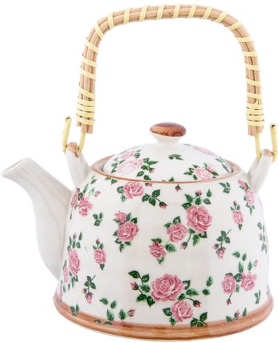 Clayre & Eef Theepot met Filter 700 ml Beige Roze Keramiek Bloemen