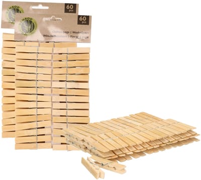 Ultra clean wasknijpers - 120x - bamboe hout - 7 cm - wasspelden knijpers - was ophangen - drogen