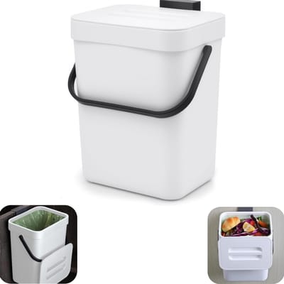 Prullenbak - Aanrechtprullenbak - Keukenafvalbak - Met deksel - Zonder boren - Hangend - Opbergaccessoires - Geschikt voor keuken, slaapkamer, aanrecht (wit, 21*17,5*24,5 cm)