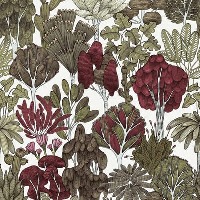 DOODLE DESIGN BOMEN BEHANG | Retro - groen rood wit - "Architects Paper" A.S. Création Floral Impression