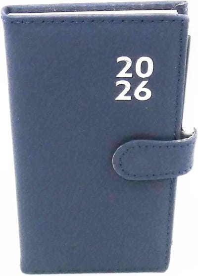 Famanu – Slimme zakagenda 2026 16 x 8,5 cm met weekoverzicht compacte indeling en bijpassende pen in blauw