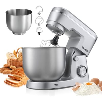 VEVOR Staande Mixer/Keukenmachine voor Bakken, 1500W Deegmixer met Roestvrijstalen Kommen (4,2 + 5,7 L) & Deeghaak & Klopper & Garde, 10 Snelheden Kantelbare Mixer