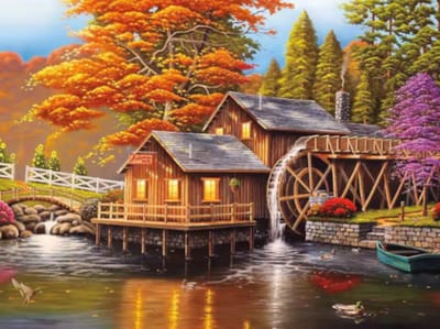 Diamond painting Herfst landschap water 30x40cm vierkante steentjes