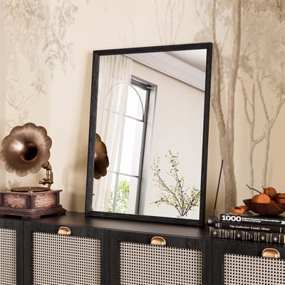 Zwarte Badkamerspiegel, 40x50cm Rechthoekige Wandspiegel, Vintage Frame Decoratief voor Badkamer, Slaapkamer, Woonkamer, Horizontaal of Verticaal Ophangen