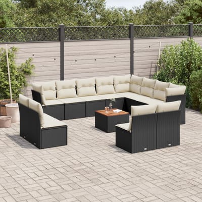 vidaXL - 13-delige - Loungeset - met - kussens - poly - rattan - zwart