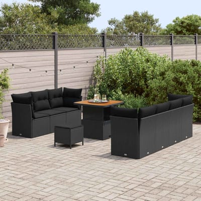 vidaXL - Tuinbank - Set - 10 - pcs - Zwart - Poly - rattan - en - gepoedercoat - staal