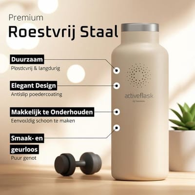 Drinkfles RVS Thermosfles Active Flask 530 ml met Strohalm en 3 Drinkdoppen - BPA-Vrij & Lekvrij - Isoleerfles Sport Fitness Fietsen