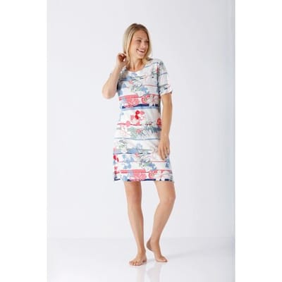 Hajo nachthemd blauw en bloemen - Blauw - Maat - 40/42