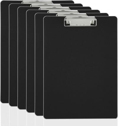 Clipboard A4 Set van 6 Stuks, Plastic Clipboards voor Kantoor en School, Zwart en Duurzaam