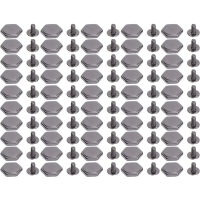 50 Jeux Rivets Hexagonaux Vis à Fente Arrière Métal Finition Délicate Goujon de Fixation Fixation Cuir pour Artisanat Sacs Ceintures 12mm Silver Black