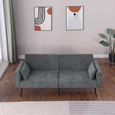 DESMIU Slaapbank 175 x 71 x 71 Cm - Opvouwbare Bedbank Met Verstelbare Rugleuning - Voor Woonkamer En Kleine Ruimtes - Stof Grijs