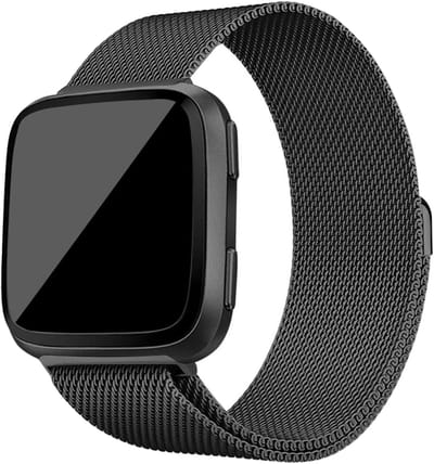 versa milanese band - zwart - Geschikt voor Fitbit - SM - Horlogeband Armband Polsband
