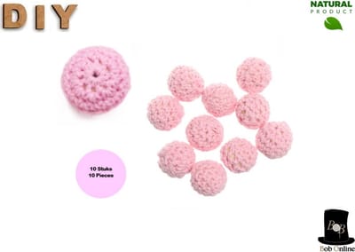Bob Online ™ – Roze - Ronde Gehaakte DIY Houten Kralen 16mm met ca. 3-4mm gaatje - 10 Stuks -  Roze Gehaakte Kralen - Houten Kralen - Rijgkralen - Kralen Rijgen - Huisdecoraties enz. - 16mm Pink Crochet Beads