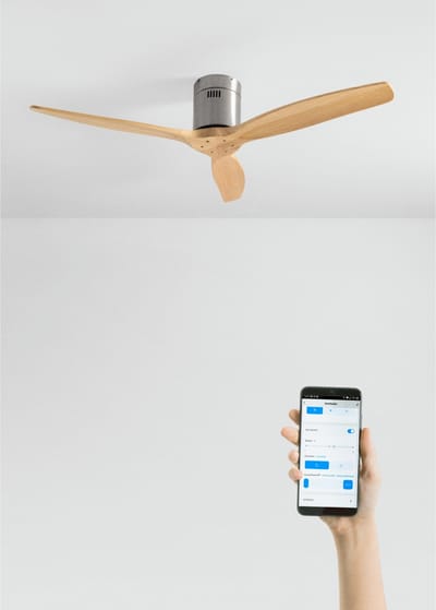 CREATE - Plafondventilator 40W silent 100% hout (Ø132cm) (ruimtes 10m²-25m²) - Nikkel / Licht hout - Geen licht - WIFI + Afstandsbediening - WIND CALM NATURAL WOOD