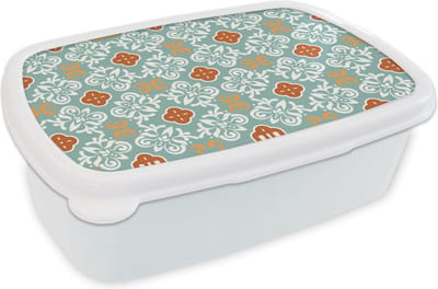 Broodtrommel Wit - Lunchbox - Brooddoos - Patronen - Bloemen - Abstract - 18x12x6 cm - Volwassenen