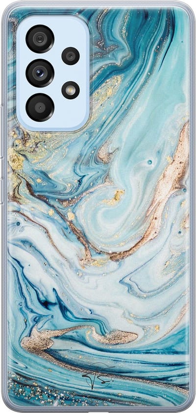 Hoesje geschikt voor Samsung Galaxy A53 - Marmer blauw goud - Soft Case - TPU - Marmer - Blauw, Goud - Mooie Telefoonhoesjes