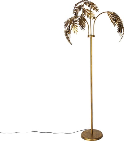 QAZQA botanica - Landelijke Vloerlamp | Staande Lamp - 3 lichts - H 193 cm - Goud/messing - Woonkamer | Slaapkamer