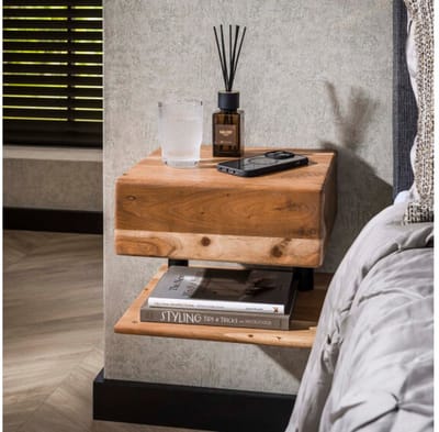 Zwevend Nachtkastje Shelve Acaciahout met 1 Lade en Schap - Compact en Stijlvol Wandontwerp - 35x32x27 cm - hangend nachtkastje