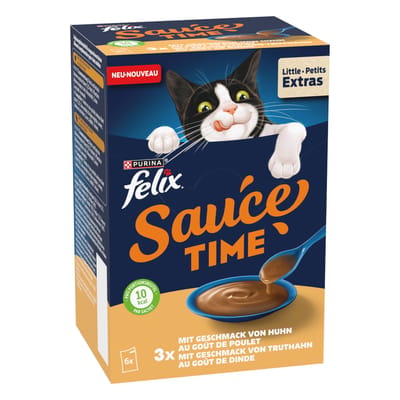 24x40g met de smaak van kip & kalkoen Felix Sauce Time nat kattenvoer