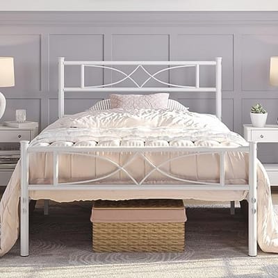 Metalen Bedframe 90 x 200 cm met Hoog Hoofdeinde en Lattenbodem voor Slaapkamer en Gästeruimte